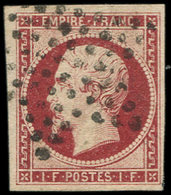 EMPIRE NON DENTELE - 18    1f. Carmin, Obl. Etoile, Infime Pelurage, Aspect TTB - 1853-1860 Napoleon III