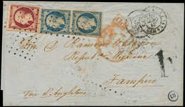 Let EMPIRE NON DENTELE - 18    1f. Carmin, Touché + N°10 25c. Bleu PAIRE Défse Obl. ROULETTE De GROS POINTS Sur LSC, Càd - 1853-1860 Napoléon III.