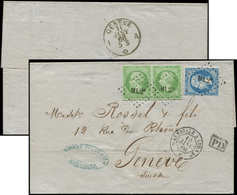 Let EMPIRE DENTELE - 20 Et 22, 5c. Vert PAIRE Et 20c. Bleu Obl. Amb. ML2° S. LSC, Càd MARSEILLE A LYON 2e 10/1/66, Arr.  - 1862 Napoleon III