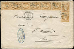 Let EMPIRE DENTELE - 21   10c. Bistre, 8 Ex. Dont PAIRES Obl. GC 2654 S. Env., Càd T15 NEVERS 31/8/65, TB - 1862 Napoleon III