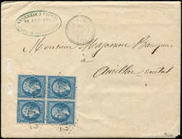 Let EMPIRE DENTELE - 22   20c. Bleu, BLOC De 4 Très Bien Centré, Obl. GC 4312 S. LAC, Càd T22 VIVIEZ 30/6/63, TTB. C - 1862 Napoléon III