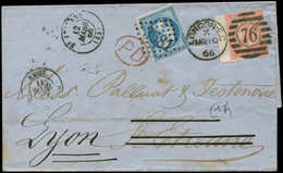 Let EMPIRE DENTELE - 22   20c. Bleu, Obl. GC 3581 S. LAC, MIXTE Avec 4p. De GB Obl. Duplex LONDON-EC 10/3/66, Càd T15 ST - 1862 Napoléon III