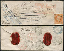 Let EMPIRE DENTELE - 23   40c. Orange, Obl. GROS POINTS S. Env. CHARGE 4/6/64, Multiples Cachets Au Verso, TB - 1862 Napoléon III