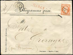 Let EMPIRE DENTELE - 23   40c. Orange, Obl. GC 1(402) S. Télégramme Privé CHARGE Avec Son Télégramme, Càd T15 EPINAL 5/1 - 1862 Napoléon III