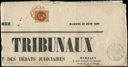 Let EMPIRE LAURE - 26A   2c. Rouge-brun, T I, Obl. Càd Rouge Des Imprimés Paris Sur GAZETTE DES TRIBUNAUX Du 19/6/69, Ti - 1863-1870 Napoléon III Lauré