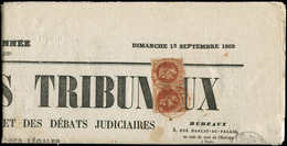 Let EMPIRE LAURE - 26A   2c. Brun-rouge, T I, PAIRE Obl. Càd Rouge Des Imprimés PARIS Sur GAZETTE DES TRIBUNAUX DU 12/9/ - 1863-1870 Napoleon III With Laurels