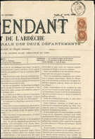 Let EMPIRE LAURE - 26A   2c. Brun-rouge, T I, PAIRE Obl. Càd T17 VALENCE-S-RHONE 5/3/69 Sur Journal L'INDEPENDANT De La  - 1863-1870 Napoléon III Lauré