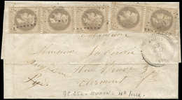 Let EMPIRE LAURE - 27Ab  4c. Gris-lilas, BANDE De 3 Et PAIRE Obl. GC 254 S. LSC, Càd T22 AUZON 29/5/65, TB - 1863-1870 Napoleon III With Laurels