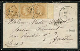 Let EMPIRE LAURE - 28B  10c. Bistre, T II, BANDE De 3 Bdf, Obl. GC 1733 S. Env., Càd GUE(RET) 9/1/71, Arr. GENEVE Le 11/ - 1863-1870 Napoléon III Lauré