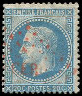 EMPIRE LAURE - 29A  20c. Bleu, T I, Défx, Obl. Los. ROUGE CER, Frappe TTB - 1863-1870 Napoleon III With Laurels
