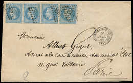 Let EMPIRE LAURE - 29A  20c. Bleu, BANDE De 4 Obl. GC 3638 S. Env., Càd T15 St GERMAIN-EN-LAYE 16/7/68, TB - 1863-1870 Napoléon III Con Laureles