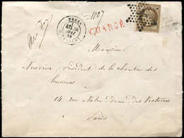 Let EMPIRE LAURE - 30   30c. Brun, Obl. Etoile 24 S. Env. CHARGE, Càd PARIS 20/5/69, 1° échelon Local, TB - 1863-1870 Napoleon III With Laurels