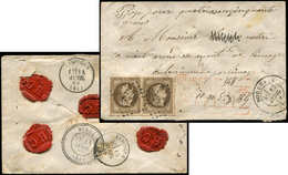 Let EMPIRE LAURE - 30   30c. Brun, PAIRE Obl. GC 532 S. Env. CHARGE Collecteur Au Recto, Càd BORDEAUX 12/4/69, TB. C - 1863-1870 Napoleon III With Laurels