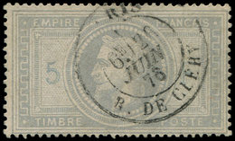 EMPIRE LAURE - 33    5f. Violet-gris, Obl. Càd PARIS/R. DE CLERY 26/6/76, Restauré Aspect TB - 1863-1870 Napoleon III With Laurels