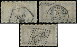 EMPIRE LAURE - 33    5f. Violet-gris, 3 Ex. Défx, Oblitérations Différentes Dont Levée Exceptionnelle, B - 1863-1870 Napoleon III With Laurels