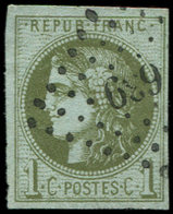 EMISSION DE BORDEAUX - 39C   1c. Olive, R III, Obl. PC Du GC 639, TB - 1870 Emisión De Bordeaux