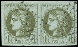 EMISSION DE BORDEAUX - 39C   1c. Olive, R III, PAIRE Obl. GC 2318, TTB. C - 1870 Emisión De Bordeaux