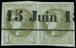 EMISSION DE BORDEAUX - 39C   1c. Olive, PAIRE Obl. TYPO 15 JUIN 18( ), TTB - 1870 Bordeaux Printing