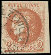 EMISSION DE BORDEAUX - 40B   2c. Brun-rouge, R II, Petit Bdf, Obl. Càd Tardif, TB - 1870 Bordeaux Printing