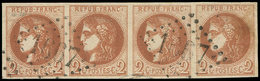 EMISSION DE BORDEAUX - 40B   2c. Brun-rouge, R II, BANDE De 4 Obl. GC 1667, TTB - 1870 Emisión De Bordeaux