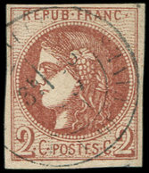 EMISSION DE BORDEAUX - 40Bb  2c. MARRON, R II, Obl. Càd T17, TTB. J Et C - 1870 Emisión De Bordeaux