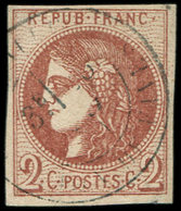 EMISSION DE BORDEAUX - 40Bb  2c. MARRON, R II, Obl. Càd T17, TTB. J Et C - 1870 Bordeaux Printing