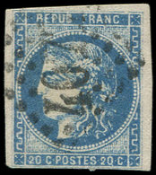 EMISSION DE BORDEAUX - 46Ad 20c. Bleu-OUTREMER, T III, R I, Obl. GC 4077, Infime Pelurage, Sinon TB. C - 1870 Emisión De Bordeaux