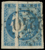EMISSION DE BORDEAUX - 46B  20c. Bleu, T III, R II, PLI ACCORDEON, Obl. GC 2240, TTB. C - 1870 Emisión De Bordeaux