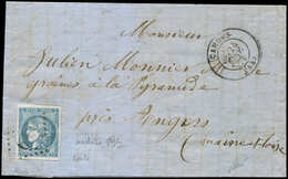 Let EMISSION DE BORDEAUX - 46A  20c. Bleu-ARDOISE, T III, R I, Obl. GC Léger Sur LAC, Càd T17 CAHORS 24/1/71, Nuance Cer - 1870 Emisión De Bordeaux