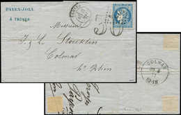 Let EMISSION DE BORDEAUX - 46B  20c. Bleu, T III, R II, Obl. GC 4034 Et Taxe 30 DT S. LAC, Càd T17 TROYES 17/5/71, Arr.  - 1870 Emisión De Bordeaux