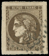 EMISSION DE BORDEAUX - 47   30c. Brun, Marges énormes, 4 Amorces De Voisin Obl. GC, Superbe - 1870 Emisión De Bordeaux