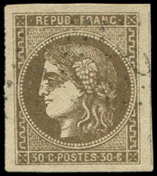 EMISSION DE BORDEAUX - 47a  30c. Brun Clair, Obl. GC, Frappe Légère, Grandes Marges, TTB - 1870 Emisión De Bordeaux