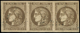 EMISSION DE BORDEAUX - 47e  30c. Brun, "R" Relié Au Cadre Dans Une BANDE De 3 Obl. GC, Belles Marges, TTB. C - 1870 Emisión De Bordeaux