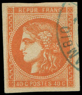 EMISSION DE BORDEAUX - 48   40c. Orange, Oblitération Espagnole Bleue (ADMON DE C)AMBIO, TB - 1870 Emisión De Bordeaux