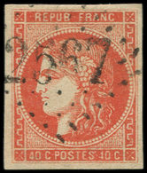 EMISSION DE BORDEAUX - 48g  40c. VERMILLON VIF, Obl. GC 2567 De MOUSTIERS Ste MARIE, Très Jolie Nuance Certifiée JF Brun - 1870 Emisión De Bordeaux