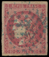 EMISSION DE BORDEAUX - 49   80c. Rose, Obl. ANCRE BLEUE, Cl. Au Dos, B - 1870 Emisión De Bordeaux