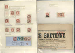 CERES DENTELE - 51    2c. Rouge-brun, Petit Ensemble Spécialisé, Nuances, Obl., Lettres, 15 Pièces, TB - 1871-1875 Cérès