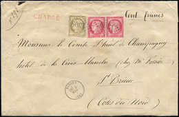 Let CERES DENTELE - 56 Et 57, 30c. Brun Et 80c. Rose PAIRE, Obl. GC 1309 S. Env. CHARGE Au 4e échelon, Càd T16 DINARD 9/ - 1871-1875 Cérès