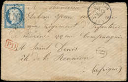 Let CERES DENTELE - 60C  25c. Bleu Obl. GC 1163 S. Env., Càd T16 COUIZA 15/12/74, Pour Un Militaire à St DENIS De La REU - 1871-1875 Ceres