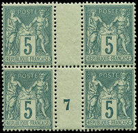 ** TYPE SAGE - 75    5c. Vert, BLOC De 4 Mill.7, TB - 1876-1878 Sage (Type I)