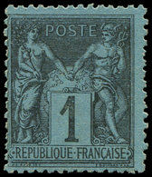 (*) TYPE SAGE - 84    1c. Noir Sur BLEU DE PRUSSE, Très Jolie Nuance, TB. C Et Br - 1876-1878 Sage (Type I)