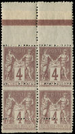 ** TYPE SAGE - 88    4c. Lilas-brun, Format Réduit, BLOC De 4 Bdf, TB - 1876-1878 Sage (Type I)