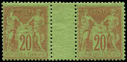 ** TYPE SAGE - 96   20c. Brique Sur Vert, PAIRE Interp., TB - 1876-1878 Sage (Type I)