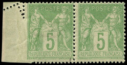 * TYPE SAGE - 102   5c. Vert-jaune, PAIRE, Un Ex. Variété De PIQUAGE Bdf, L'autre **, TB - 1876-1878 Sage (Type I)
