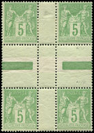 ** TYPE SAGE - 106a  5c. Vert-jaune, T II Et I Se Tenant Dans Un BLOC De 4 Interp. En Croix, 2 Ex. *, TB - 1876-1878 Sage (Type I)