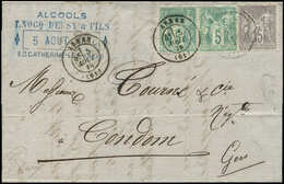 Let TYPE SAGE SUR LETTRES - N°64 PAIRE Et 66 Obl. Càd T17 ARRAS 5/8/76 S. LAC, TTB - 1877-1920: Periodo Semi Moderno