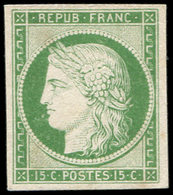 (*) ESSAIS -  2 : 15c. Vert, Papier Carton, Inf. Rousseur, TB - Autres & Non Classés