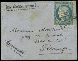 Let BALLONS MONTES - N°37 Obl. GC 305 S. Petite Env., Au Verso Càd BAR LE DUC 28/10 Et Arr. FECAMP 2/11, PLI CONFIE Du V - Guerra De 1870