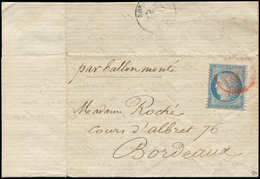 Let BALLONS MONTES - N°37 Obl. Càd Rouge PARIS/SC 2( )/11/70 S. LAC De L'Intendant Général De La Défense Nationale Du 20 - Guerre De 1870