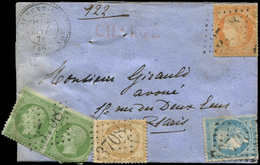 Let AFFRANCHISSEMENTS ET COMBINAISONS - N°20 PAIRE (défse), 38 (défx), 59 Et 60 Obl. GC 3708 S. Env. CHARGE, Càd T24 ST  - 1849-1876: Classic Period